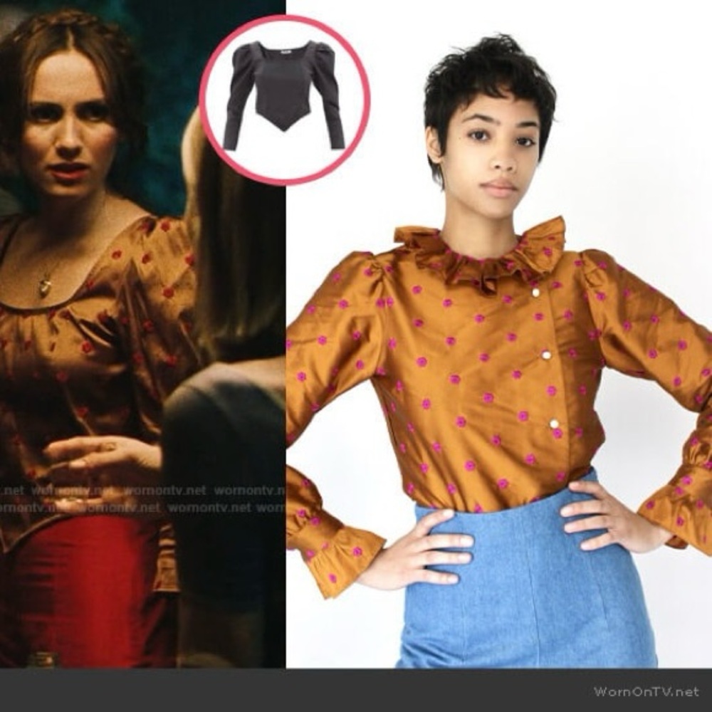 Batsheva Turmeric Silk Taffeta Petal Collar Floral Embroidered Top NWOT